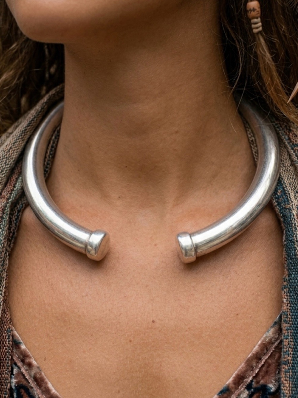 Vintage sterling silver thick torque choker necklace - Picture 4 of 13